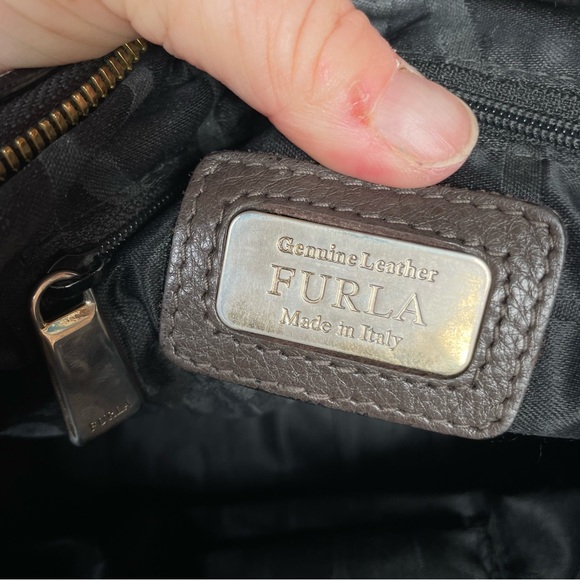 Furla red brown black leather full zip satchel crossbody handbag EUC - Picture 14 of 15